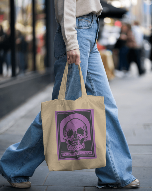 Dead Inside Eco Tote Bag – Beige Vintage Skull Dark Humor Carryall