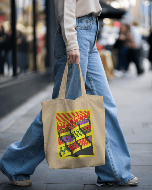Very Fruity Eco Tote Bag – Queer Campy Accessory with Vintage Fruit Stand Design