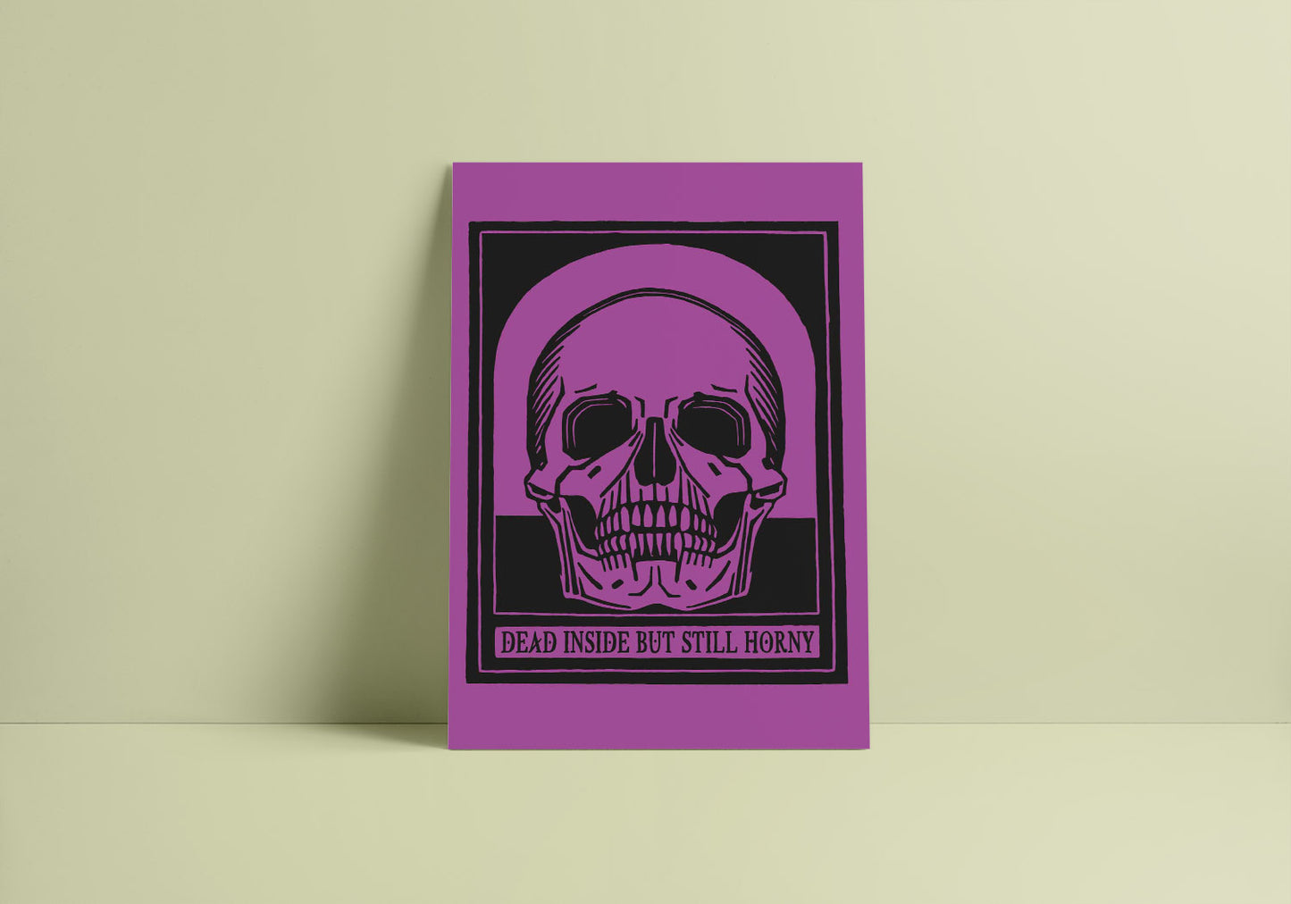 A minimalist decor with a gothic-inspired printable poster with cheeky, sex-positive message.