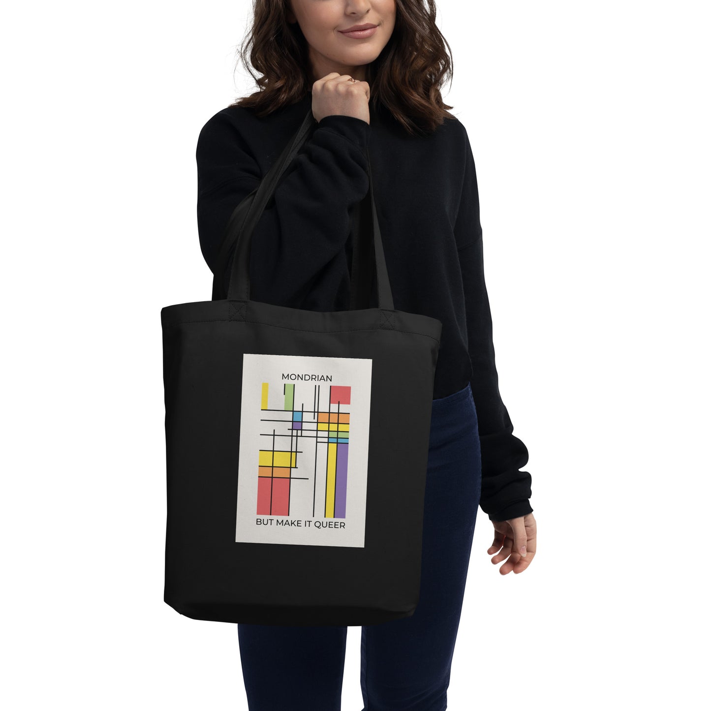 Queer Mondrian Eco Tote Bag – Abstract LGBTQ+ Pride Flag Accessory