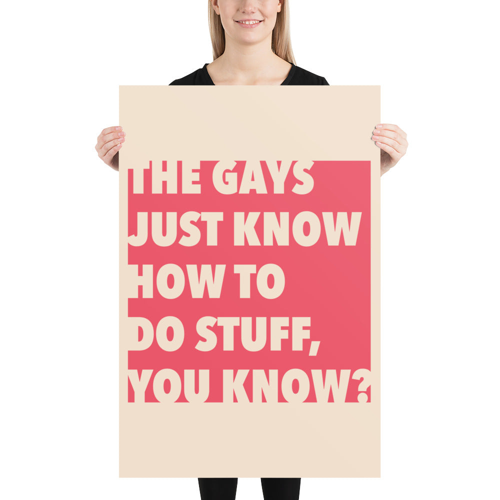 The Gays Just Know Poster – Bold Red Quote Art for Queer White Lotus Fans