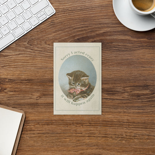 Sorry I Acted Crazy Greeting Card – Vintage Cat Chaos Apology Stationery