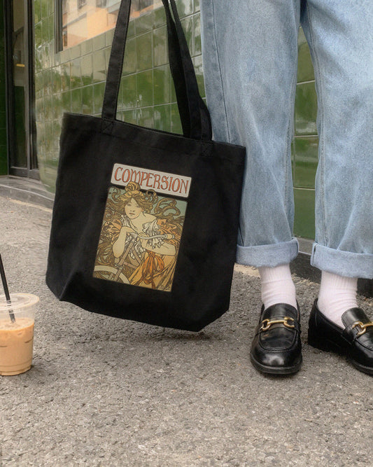 Vintage Compersion Eco Tote Bag – Art Nouveau Polyamory Design for Ethical Non-Monogamy