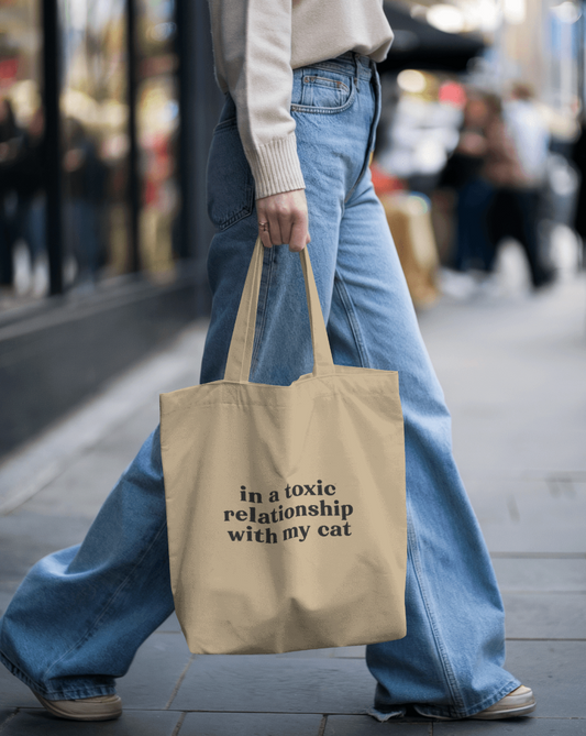 Toxic Relationship Cat Eco Tote Bag – Beige Sarcastic Accessory for Cat People