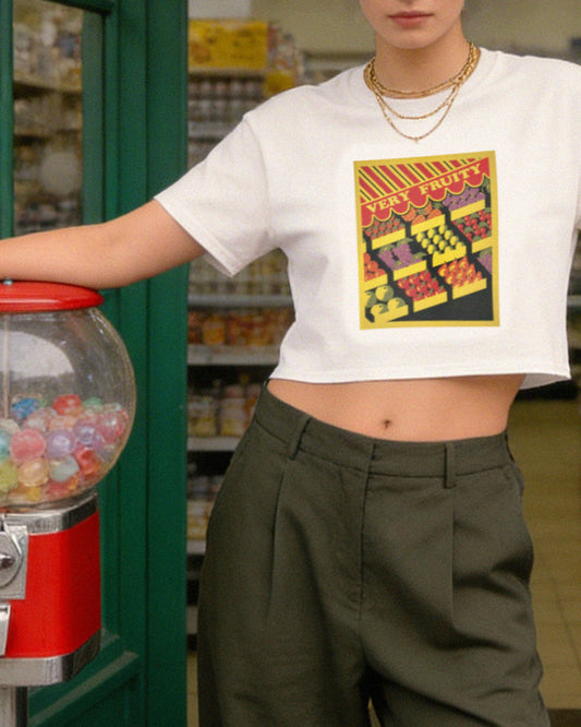 Very Fruity Crop Top – Queer Campy Vintage Fruit Stand Tee