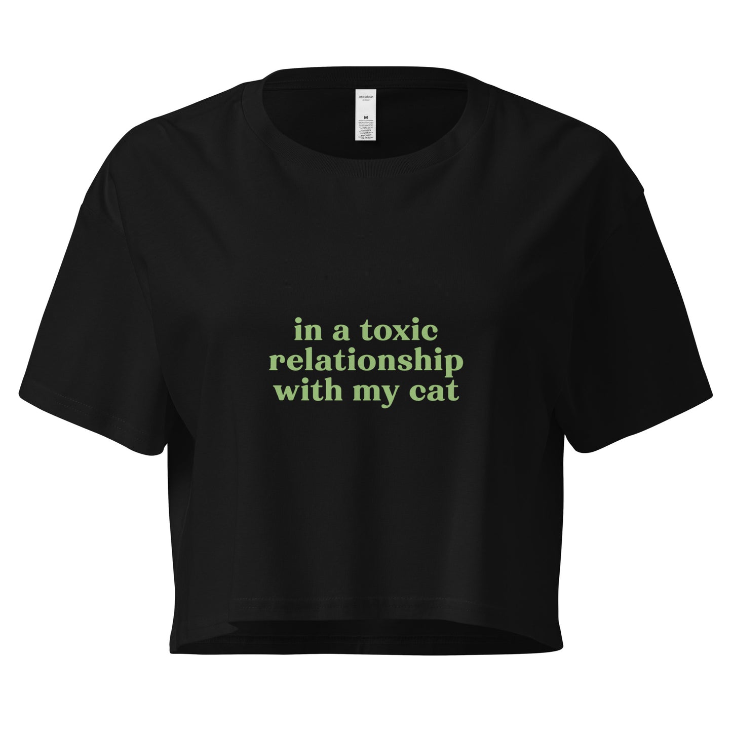 Toxic Relationship Cat Crop Top – Sarcastic Quote Tee for Cat Lovers, Black