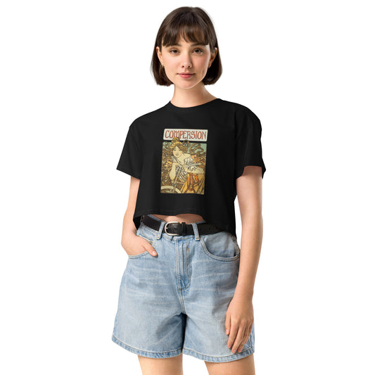 Vintage Compersion Crop Top – Art Nouveau Design Polyamory Symbol Tee, Black