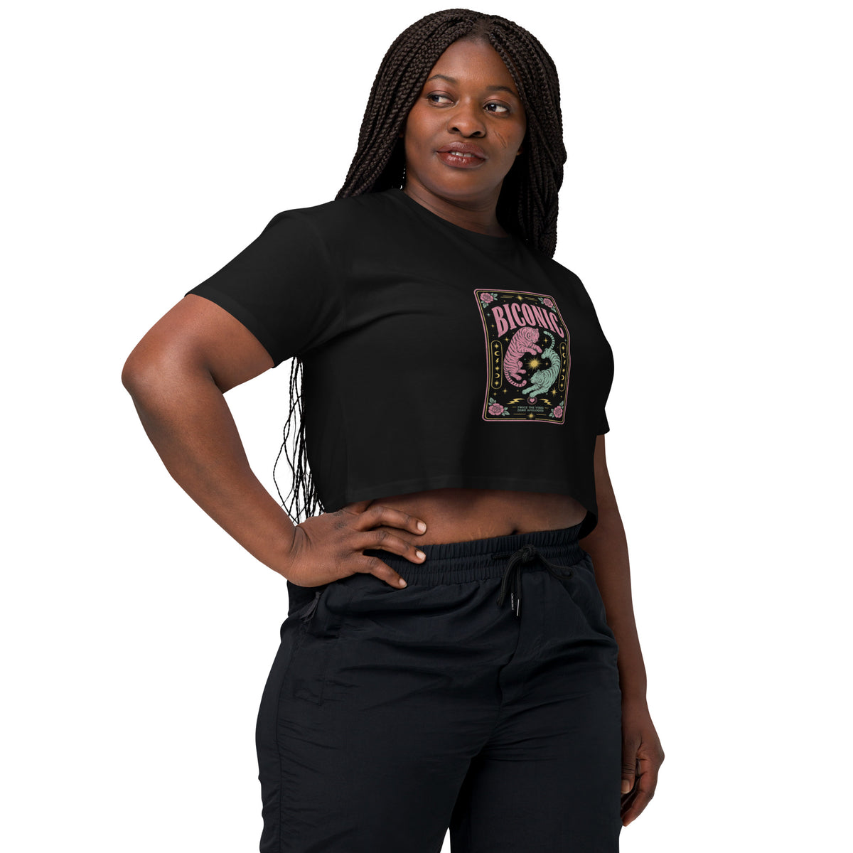 Biconic Crop Top - Black Bisexual Pride Tiger Graphic Tee