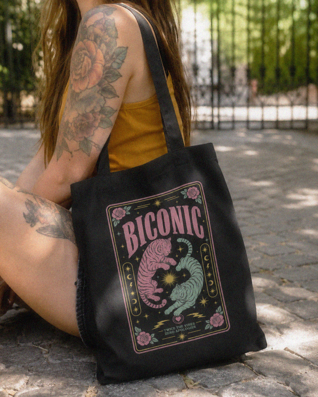 Biconic Eco Tote Bag - Colorful Bisexual Pride Tiger Art Carryall