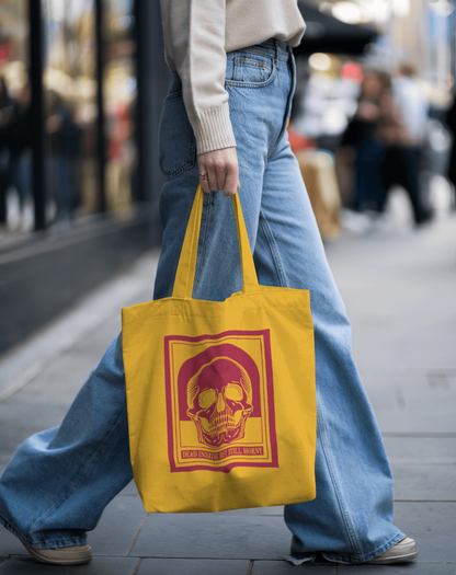 Dead Inside Tote Bag – Yellow Mustard Vintage Skull Dark Humor Carryall