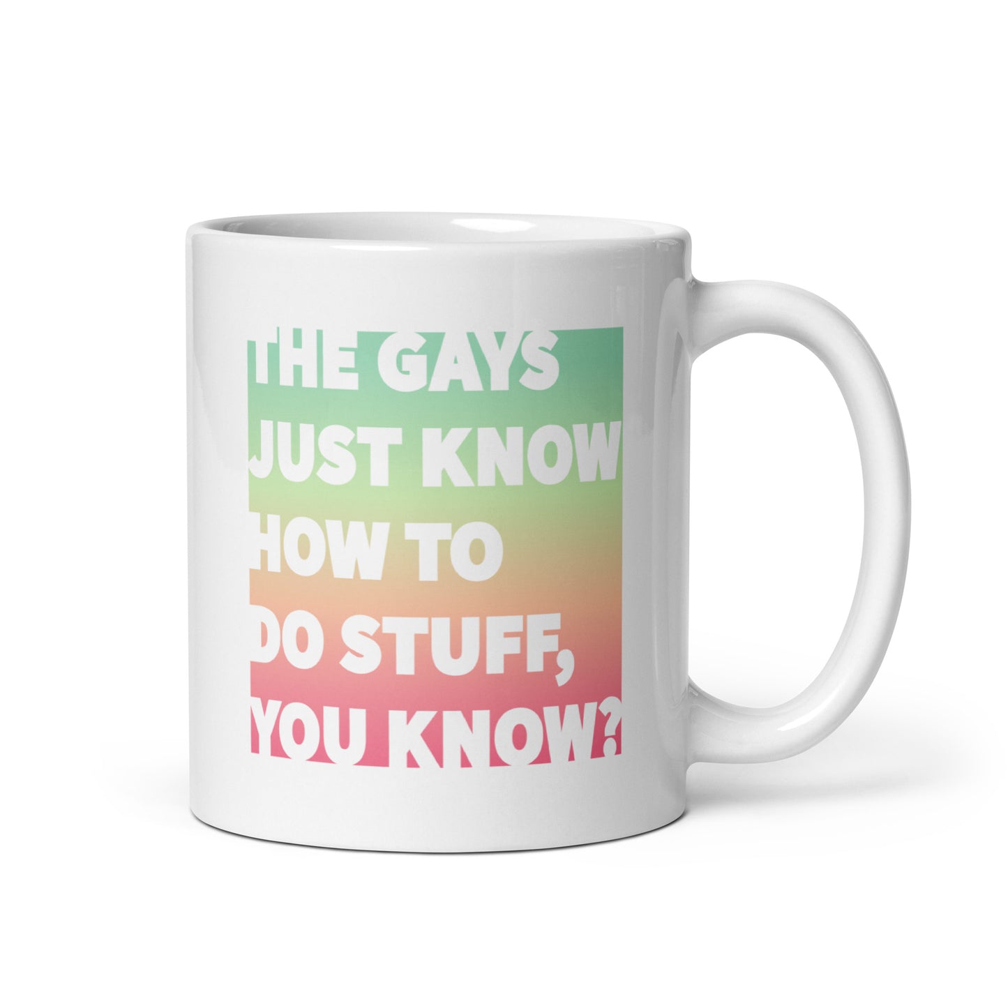Rainbow pastel ceramic mug with Jennifer Coolidge quote from The White Lotus – for LGBTQ+ pride coffee cups or gifting