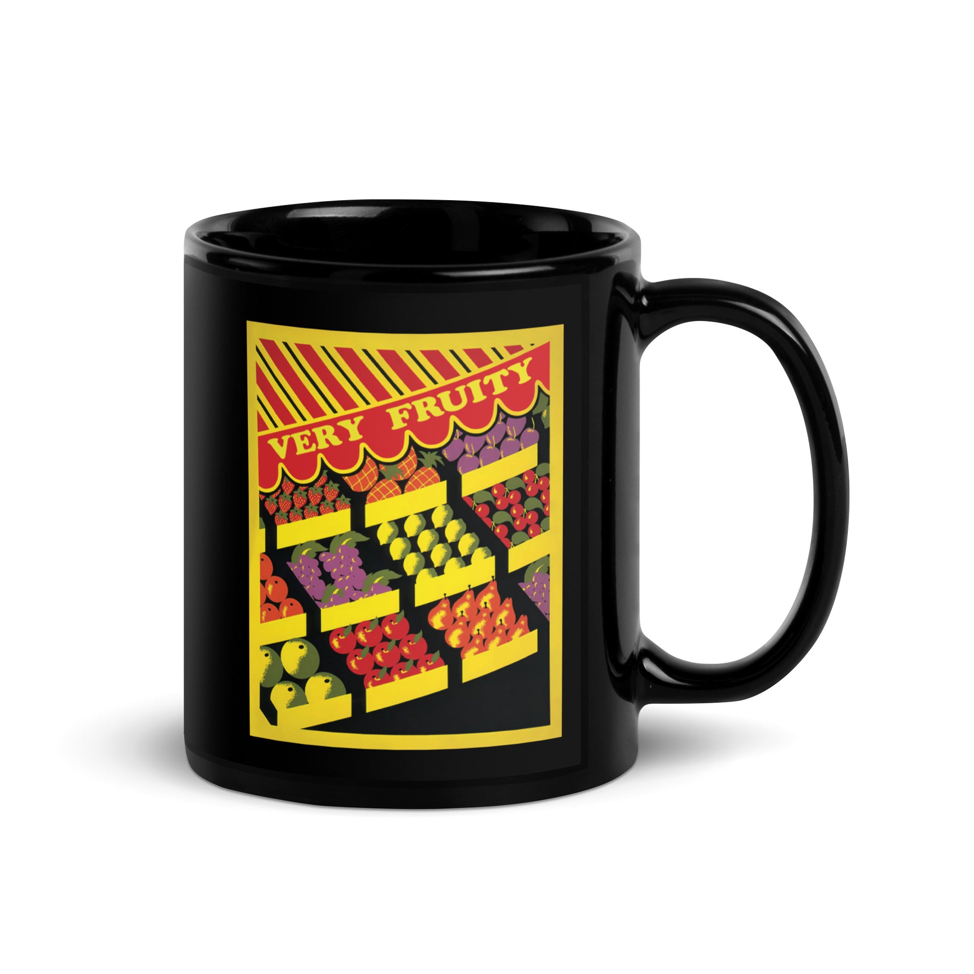 Campy ceramic mug with vintage "Very Fruity" design and queer affirmation – colorful drinkware for proud personalities