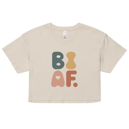 Combed cotton crop top with bold retro colorful bisexual pride design – soft LGBTQ+ apparel for daily expression and queer identity visibility