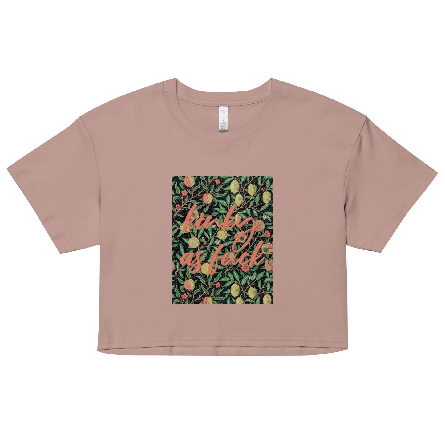 Cotton crop top with bold vintage fruits design – pleasure-positive apparel for expressive unapologetic style and open identity