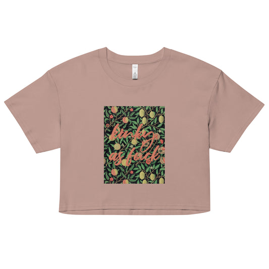Cotton crop top with bold vintage fruits design – pleasure-positive apparel for expressive unapologetic style and open identity