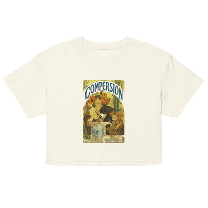 Off white cotton crop top with vintage compersion polyamory symbol – ethical non-monogamy tee for ENM pride and metamours