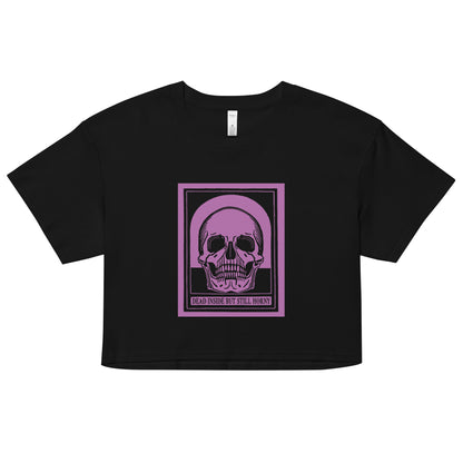 Cotton crop top with vintage skull and Dead Inside quote – dark humor apparel for neurodivergent style and sarcastic self-expression