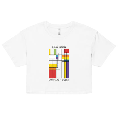 Cotton crop top with Queer Mondrian abstract LGBTQ+ color block design – soft pride apparel for art lovers and identity expression”