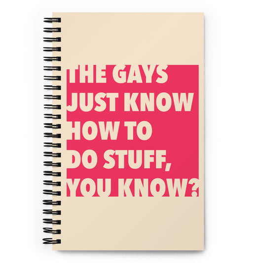 Red quote spiral notebook with The Gays Just Know quote from The White Lotus - LGBTQ+ journal for creative writing, or daily use