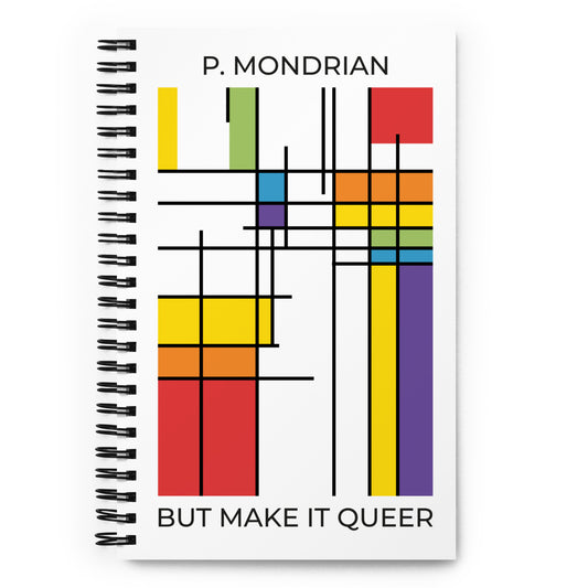 Spiral notebook with Queer Mondrian abstract LGBTQ+ design – colorful pride-themed journal for writing, planning, or artistic notes