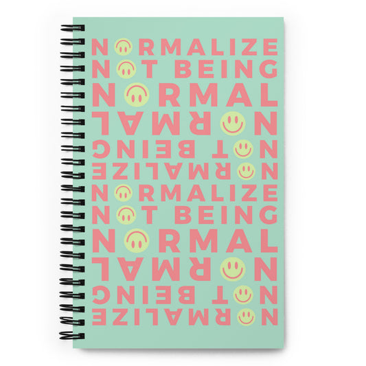 Spiral green notebook with bold neurodivergent quote – quirky smiley journal for planning, journaling or affirmation and expression