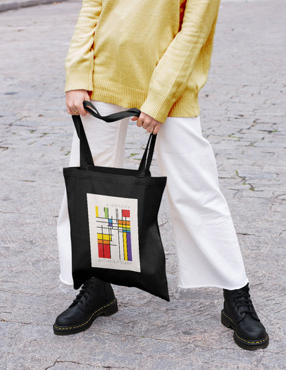 Queer Mondrian Eco Tote Bag – Abstract LGBTQ+ Pride Flag Accessory