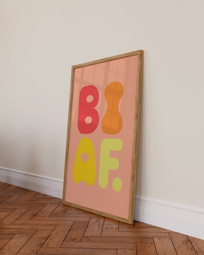 BI AF Poster – Bold Retro Orange Bisexual Pride Wall Art