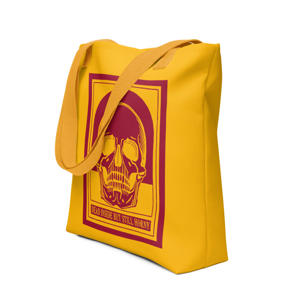 Dead Inside Tote Bag – Yellow Mustard Vintage Skull Dark Humor Carryall