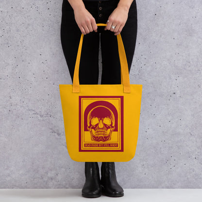 Dead Inside Tote Bag – Yellow Mustard Vintage Skull Dark Humor Carryall
