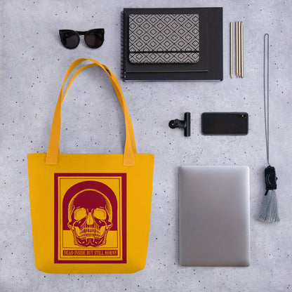 Dead Inside Tote Bag – Yellow Mustard Vintage Skull Dark Humor Carryall