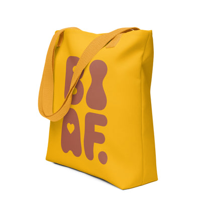 BI AF Bisexual Pride Tote Bag – Mustard & Terracotta LGBTQ+ Affirming Carryall