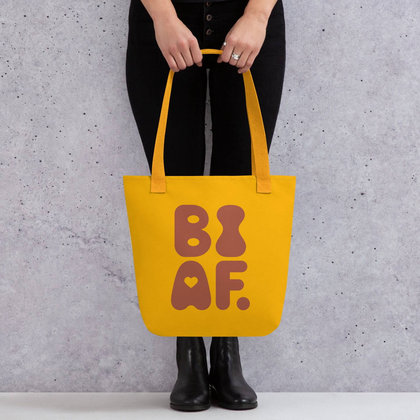 BI AF Bisexual Pride Tote Bag – Mustard & Terracotta LGBTQ+ Affirming Carryall