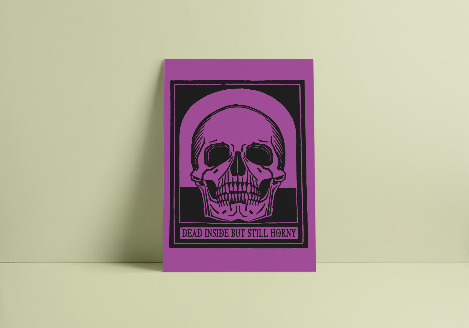 A minimalist decor with a gothic-inspired printable poster with cheeky, sex-positive message.