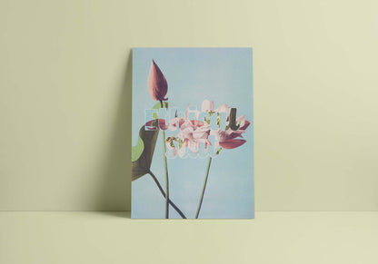 A minimalist decor with a poster on a light green wall features "Ethical slt" on a vintage illustration.