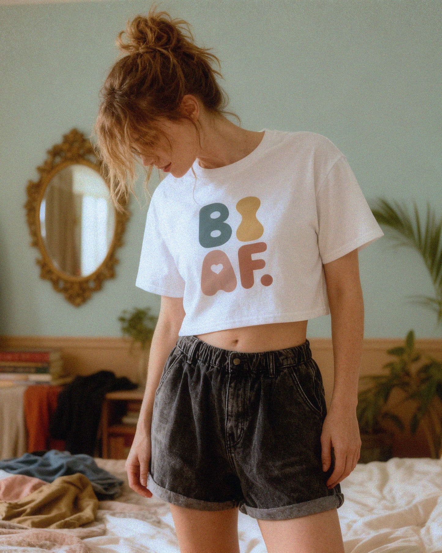 BI AF Bisexual Pride Crop Top – Bold Retro LGBTQ+ Vibrant Tee