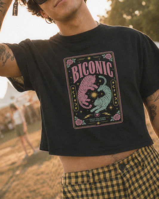 Biconic Crop Top - Black Bisexual Pride Tiger Graphic Tee