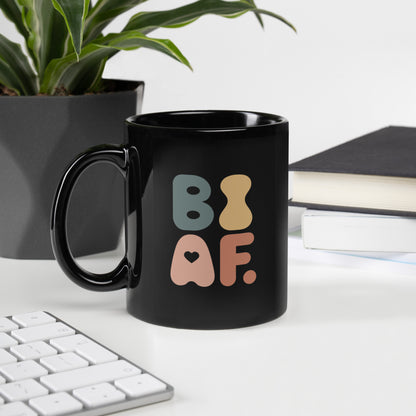 BI AF Bisexual Pride Mug – Bold Retro LGBTQ+ Design on Black Coffee Cup