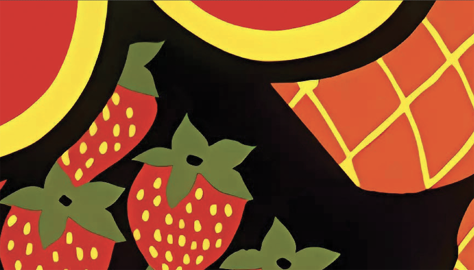 Close-up of Printable poster with colorful fruit stand and 'Very Fruity' text 