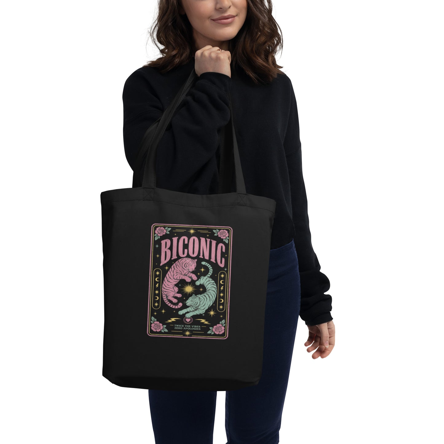 Biconic Eco Tote Bag - Colorful Bisexual Pride Tiger Art Carryall