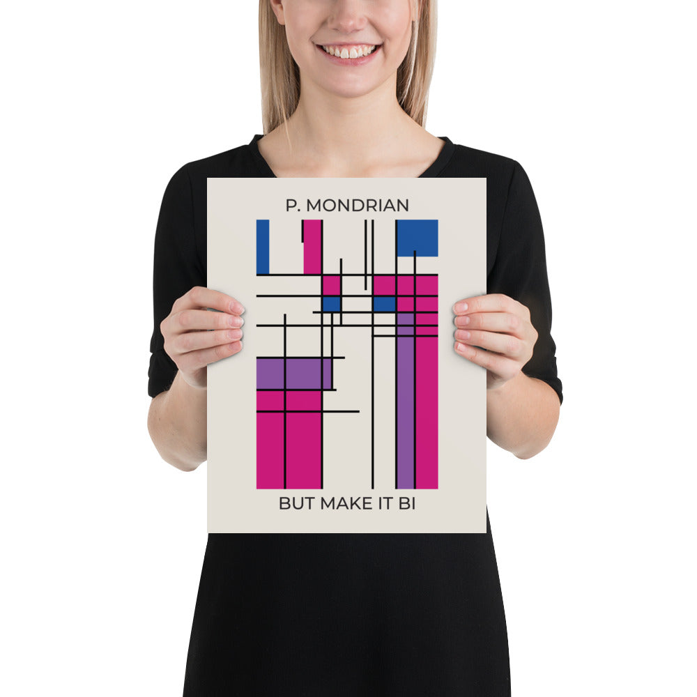 Bi Mondrian Poster – LGBTQ+ Pride Flag Abstract Wall Art
