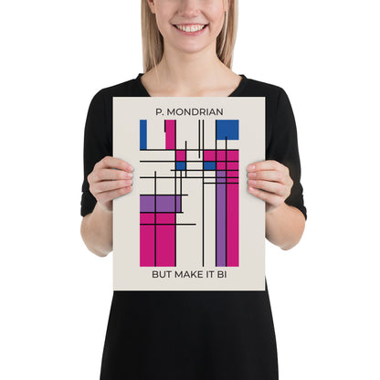 Bi Mondrian Poster – LGBTQ+ Pride Flag Abstract Wall Art