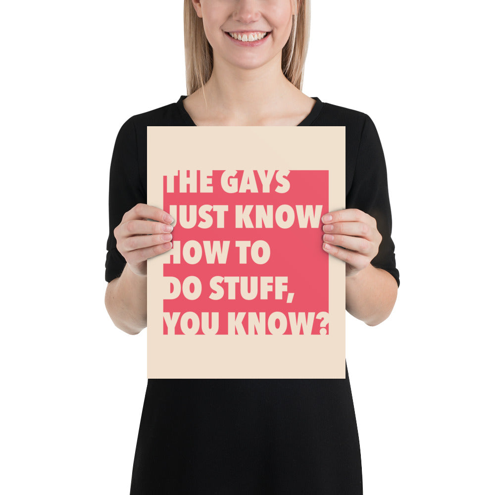 The Gays Just Know Poster – Bold Red Quote Art for Queer White Lotus Fans