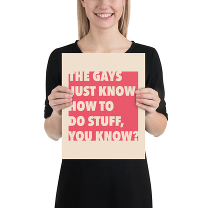 The Gays Just Know Poster – Bold Red Quote Art for Queer White Lotus Fans