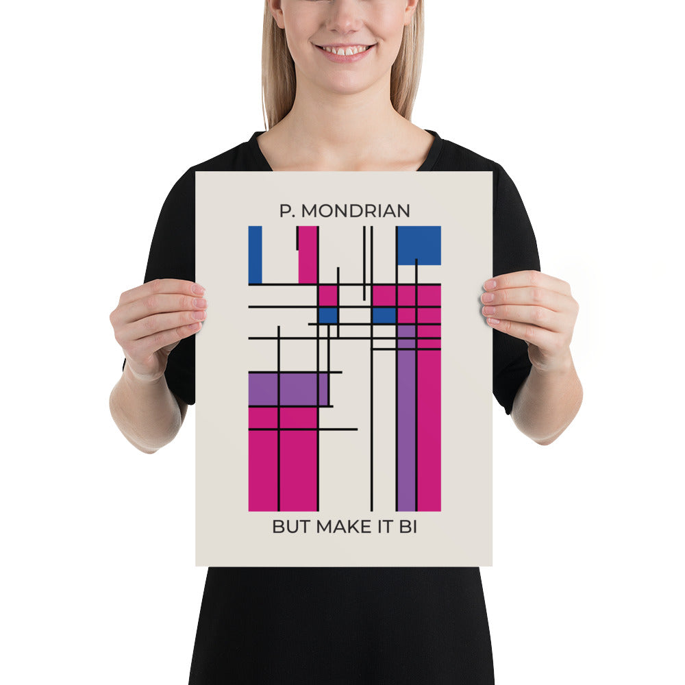 Bi Mondrian Poster – LGBTQ+ Pride Flag Abstract Wall Art