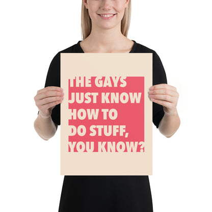 The Gays Just Know Poster – Bold Red Quote Art for Queer White Lotus Fans