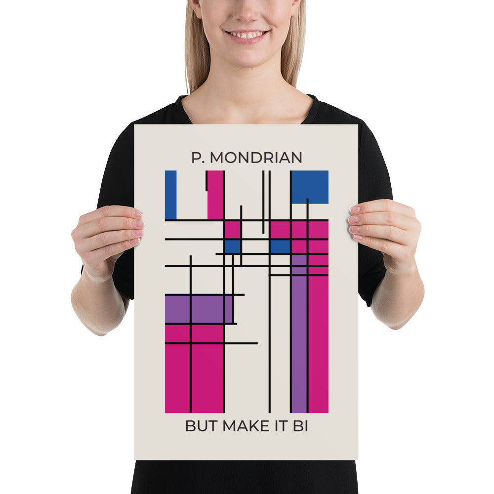 Bi Mondrian Poster – LGBTQ+ Pride Flag Abstract Wall Art
