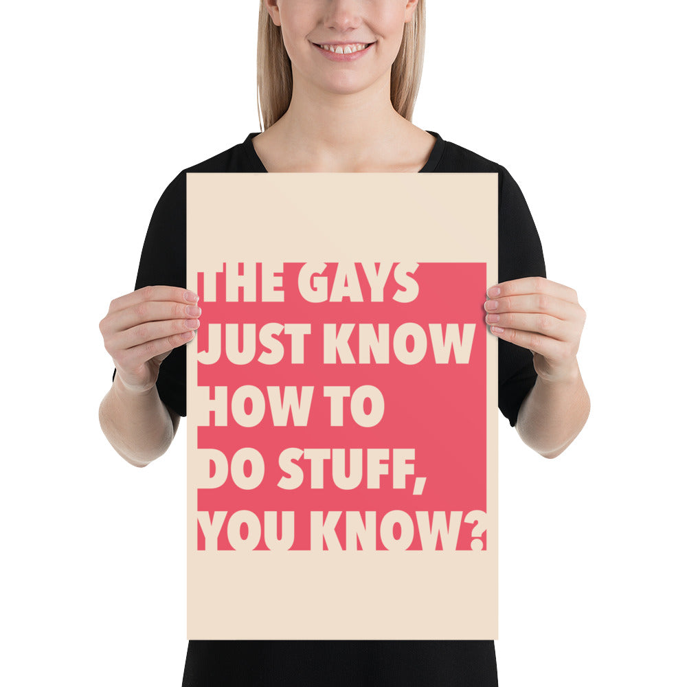 The Gays Just Know Poster – Bold Red Quote Art for Queer White Lotus Fans