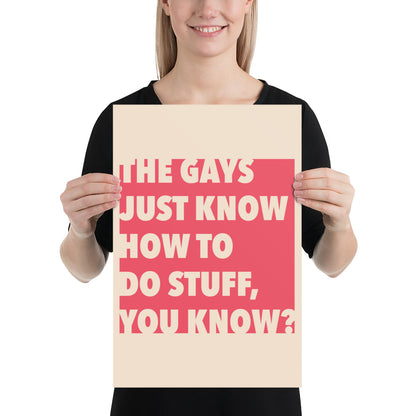 The Gays Just Know Poster – Bold Red Quote Art for Queer White Lotus Fans