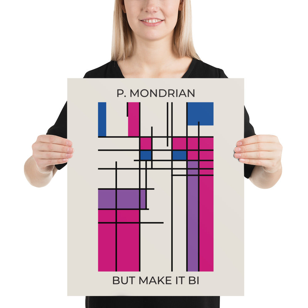 Bi Mondrian Poster – LGBTQ+ Pride Flag Abstract Wall Art