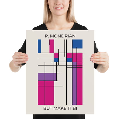 Bi Mondrian Poster – LGBTQ+ Pride Flag Abstract Wall Art